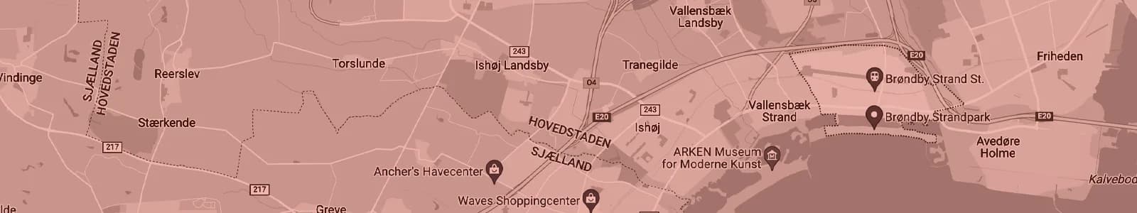Kort over Brøndby Strand — Soundboks-udlejning med levering i hele området