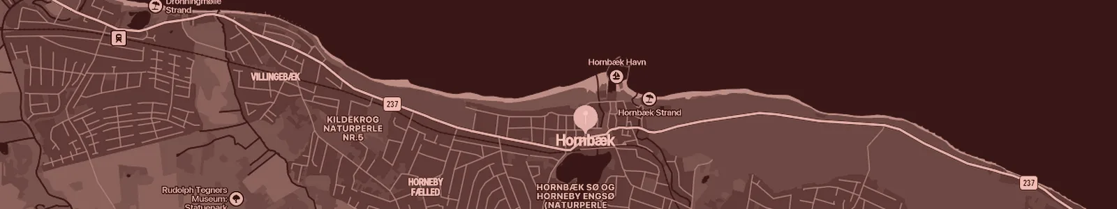 Kort over Hornbæk — Soundboks-udlejning med levering i hele området