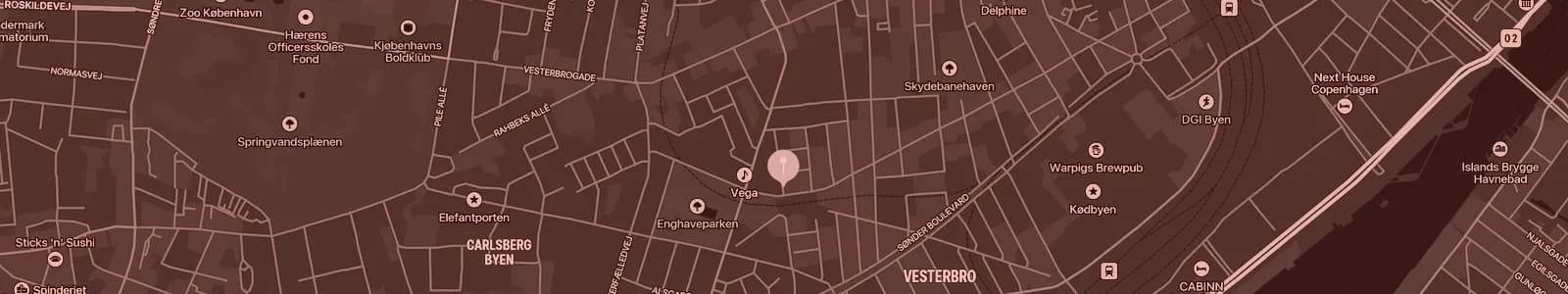 Kort over København V — Soundboks-udlejning med levering i hele området