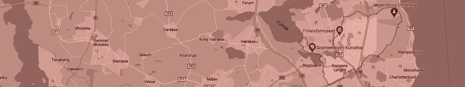 Kort over Kongens Lyngby — Soundboks-udlejning med levering i hele området