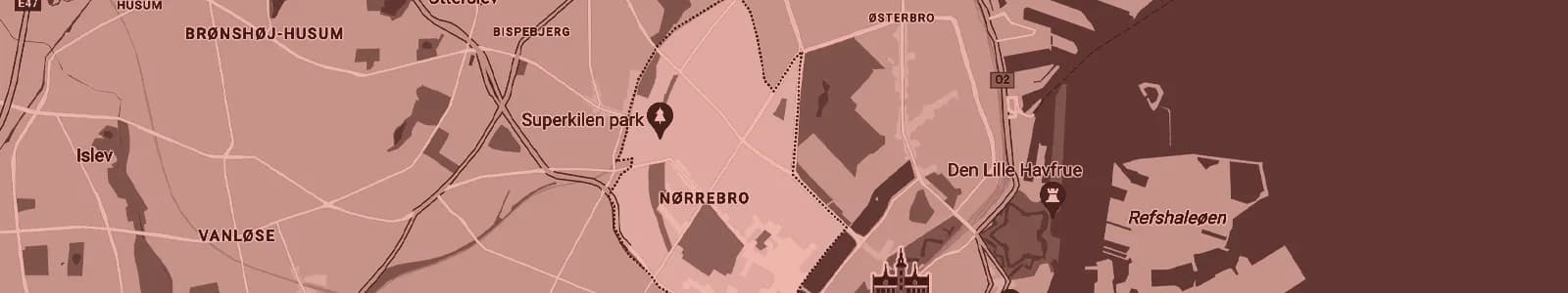 Kort over Nørrebro — Soundboks-udlejning med levering i hele området