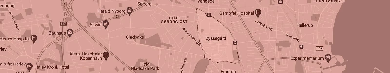 Kort over Dyssegård — Soundboks-udlejning med levering i hele området
