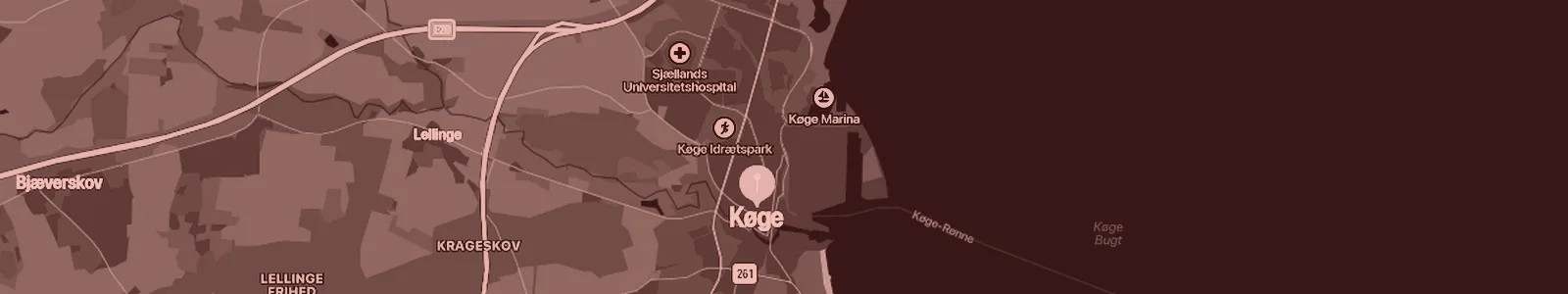 Kort over Køge — Soundboks-udlejning med levering i hele området