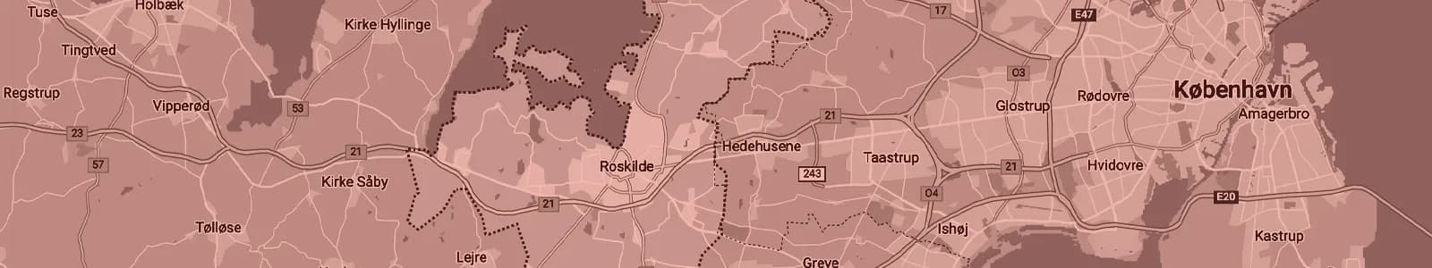 Kort over Roskilde — Soundboks-udlejning med levering i hele området