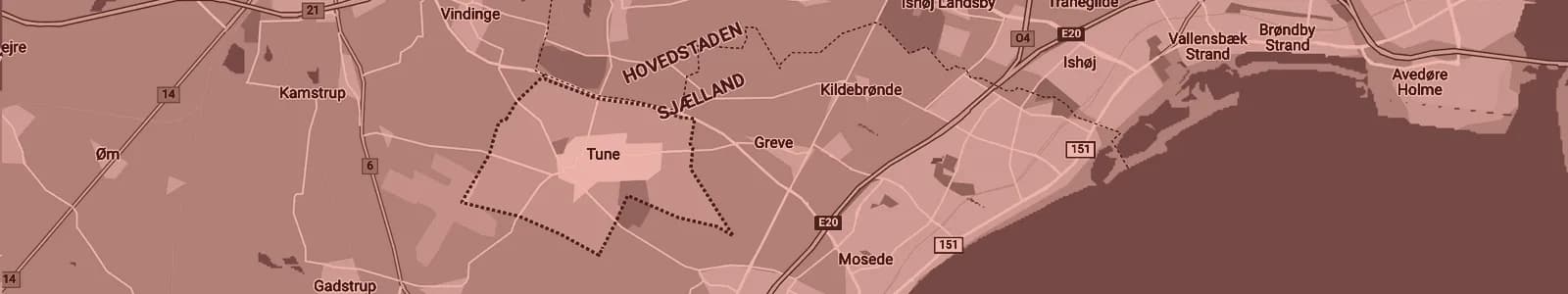 Kort over Tune — Soundboks-udlejning med levering i hele området